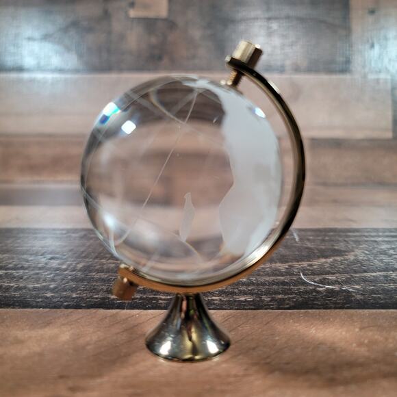 Vintage Miniature Etched Glass and Brass Desktop Globe - Picture 1 of 6